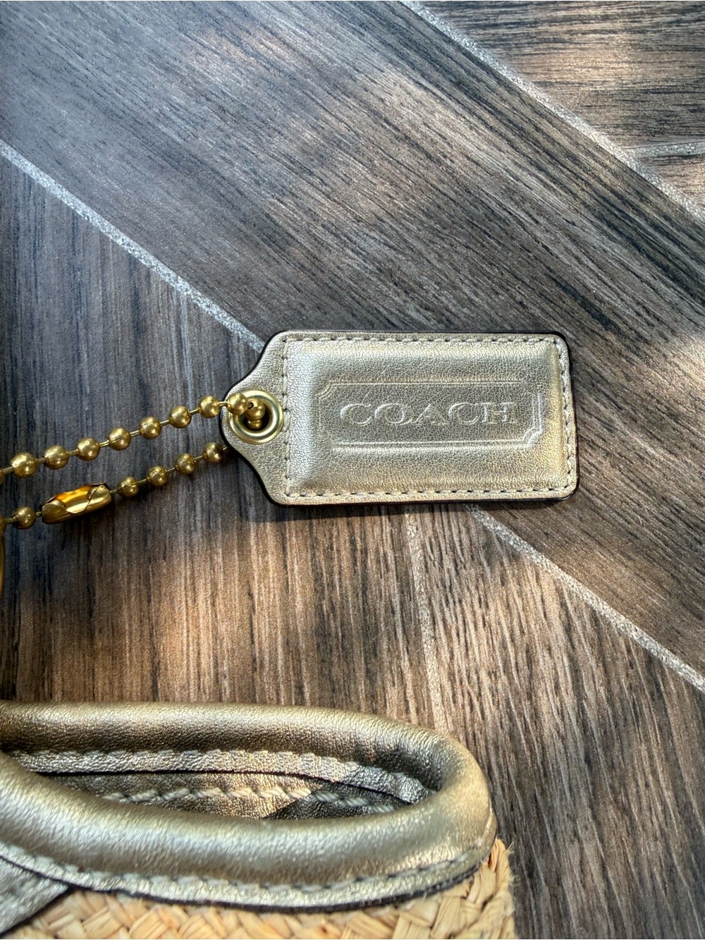 Coach Straw Tote with Metallic Leather Trim and Floral Accent - Picture 3 of 9
